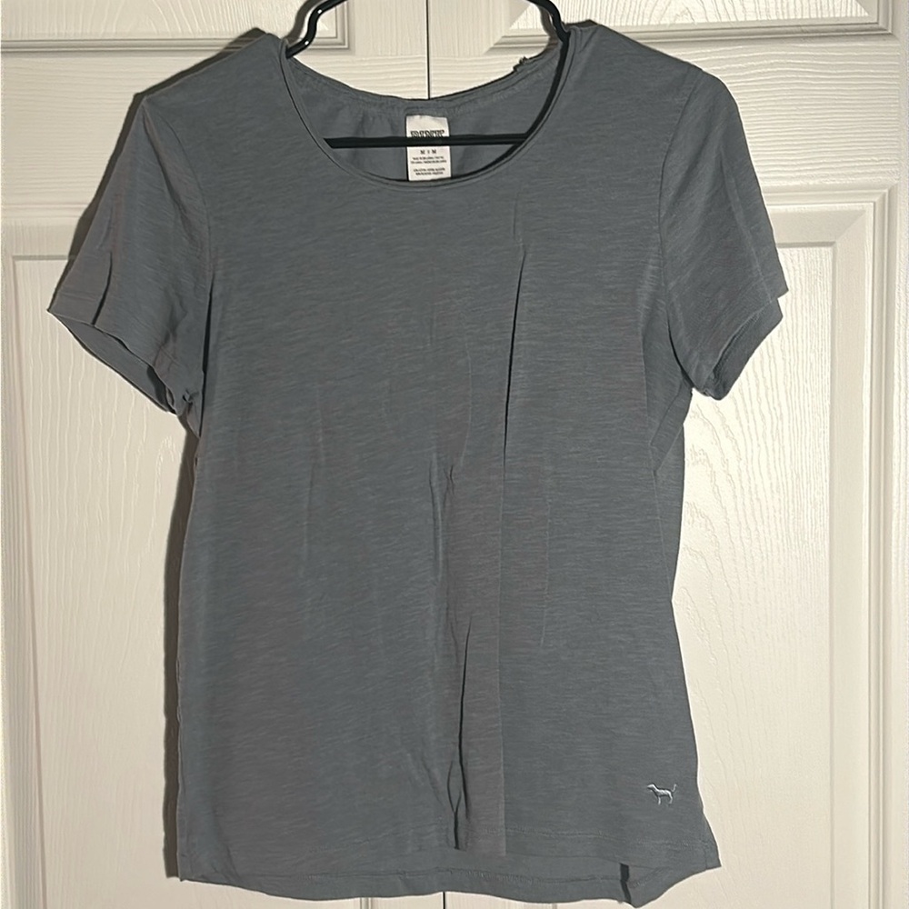 Victoria's Secret PINK Cotton Short Sleeve Crew Neck T-Shirt Gray Size Medium